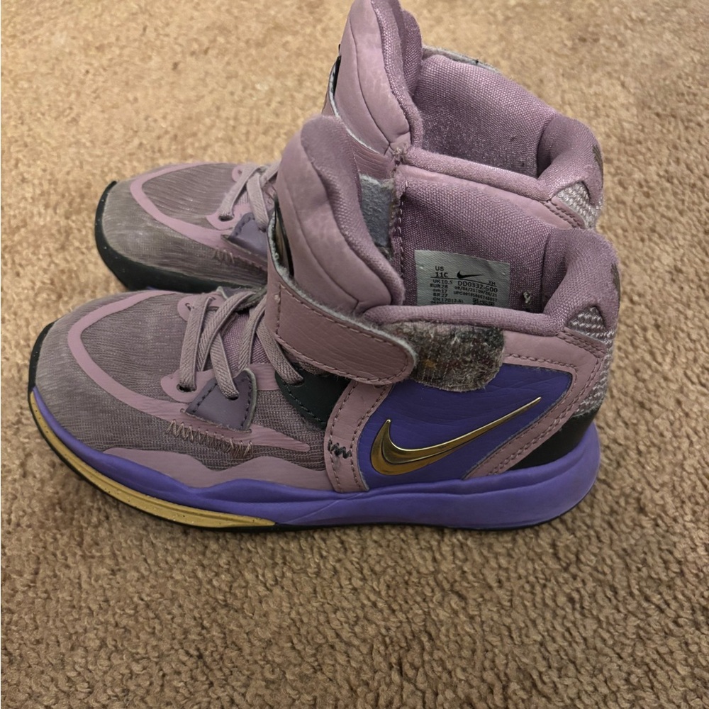 Kyrie Irving Lavender and Gold Sneakers